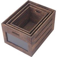 MCW 3er Set Holzkiste MCW-E11, Aufbewahrungsbox mit Tafel, Shabby-Look ~ Vintage braun