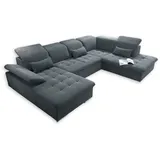 Stella Trading WAYNE Wohnlandschaft in U-Form, Stoffbezug Anthrazit - Ausziehbares Sofa mit Schlaffunktion & Bettkasten - 340 x 81 (104) x 188 (240) cm (B/H/T)