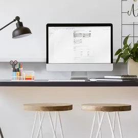 Relaxdays Schreibtisch-Organizer, 3 Fächer, Mesh-Design, HxBxT: 10 x 18,5 x 9,5 cm, Zettelbox mit Stiftehalter, weiß