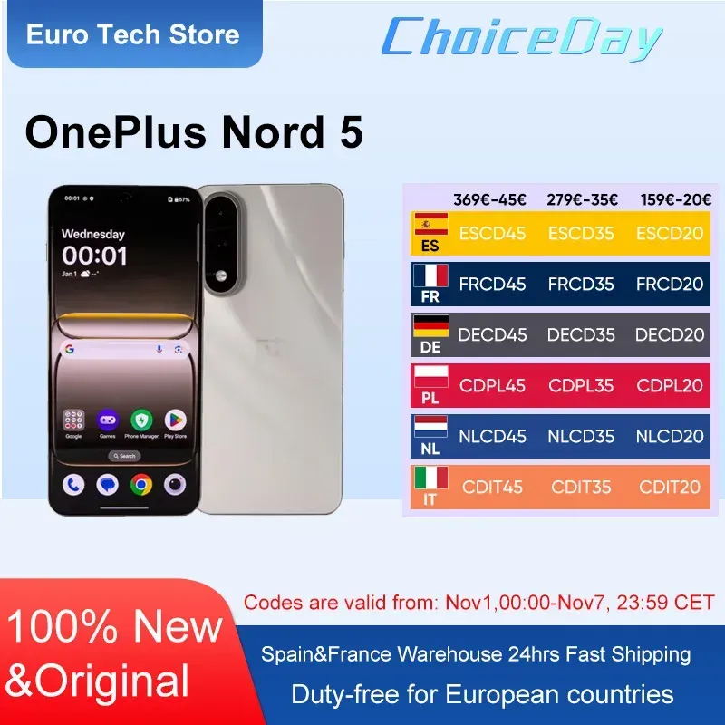 OnePlus Nord 5 Smartphone 5G Snapdragon 8s Gen 3 6,83 Zoll AMOLED-Display 144 Hz 6800 mAh 80 W SUPERVOOC-Aufladung 50 MP Dual-Kameras