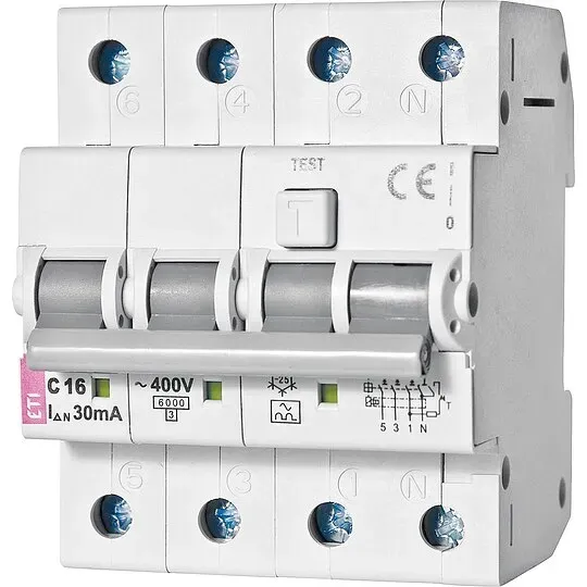 FI/LS-Schalter KZS-4M, 3-pol+N, B16A,30 mA, 6kA, Typ A