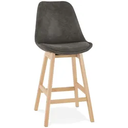 Sitzhocker aus Mikrofaser & Eichenholz | Skandi-Stil | Grau-Beige | Hohe Rückenlehne | Sitzhöhe 66 cm | Kadima Design