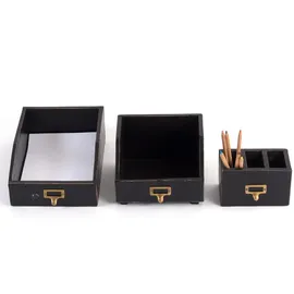 DESIGN DELIGHTS Organizer-Set Schreibtisch Holz 16x21x24 cm Schwarz 3 St.