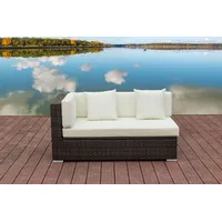 OUTFLEXX 2-Sitzer Ecksofa aus hochwertigem Polyrattan, braun marmoriert mit Kissenbox-Funktion, Armlehne rechts, inkl. Kissen, Lounge-Sofa, Couch, wetterfest, rostfrei, Boxfunktion