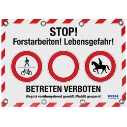 KOX Warn-/Absperrplane Forstarbeiten 45 x 65 cm zur Forst Absperrung bei Forstarbeiten