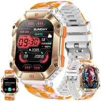 ZPIMY 2,0” AMOLED Smartwatch Herren mit Telefonfunktion, 5ATM wasserdichte Fitnessuhr mit Schrittzähler Herzfrequenz, SpO2, Sportuhr Aktivitätstracker für Android iOS, 2 Armbänder (Camouflage Orange)