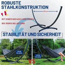 Potenza Outdoor Hängematte mit Gestell für 2 Personen I Atlanta Stabhängematte XXL 210x140 cm 200kg I Tyatn Hängemattengestell 350kg Wetterfest