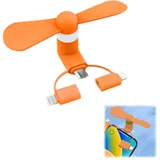 Mini-Handy-Ventilator,3-in-1 Handy-Ventilator,Mini-Handy-Lüfter,Tragbarer Mini-USB-Handy-Lüfter,Tragbarer Kühler Rotierender Ventilator,Kompatibel mit iPhone/Micro-USB/Typ C/Port-Ventilator (Orange)