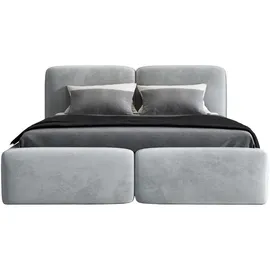 mebloland Polsterbett OLKE 140 x 200 mit Matratze und Bettkasten. Farbe: Grau - Grau