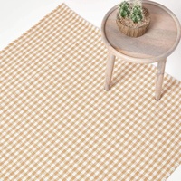 Homescapes Karierter Teppich/Bettvorleger Gingham, 60 x 90 cm, waschbarer Baumwollteppich mit Karo-Muster im Landhausstil, 100% Baumwolle, beige