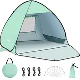 Glymnis Strandmuschel Pop Up Strandzelt Strand Zelt mit Reißverschlusstür UV-Schutz 50+ Windschutz kleines Packmaß Blau Strandzelt (Grün L/2-3person)