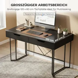 Homcom Computertisch mit 2 Schubladen Bürotisch im Modern-Design, Metallgestell für Arbeitszimmer Schlafzimmer Home Office, 120 x 60 x 77 cm Schwarz