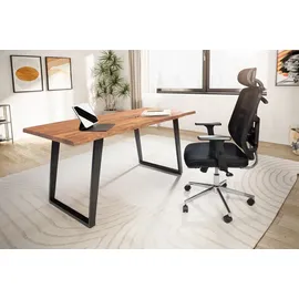 FineBuy Schreibtisch Akazie massiv / Schwarz