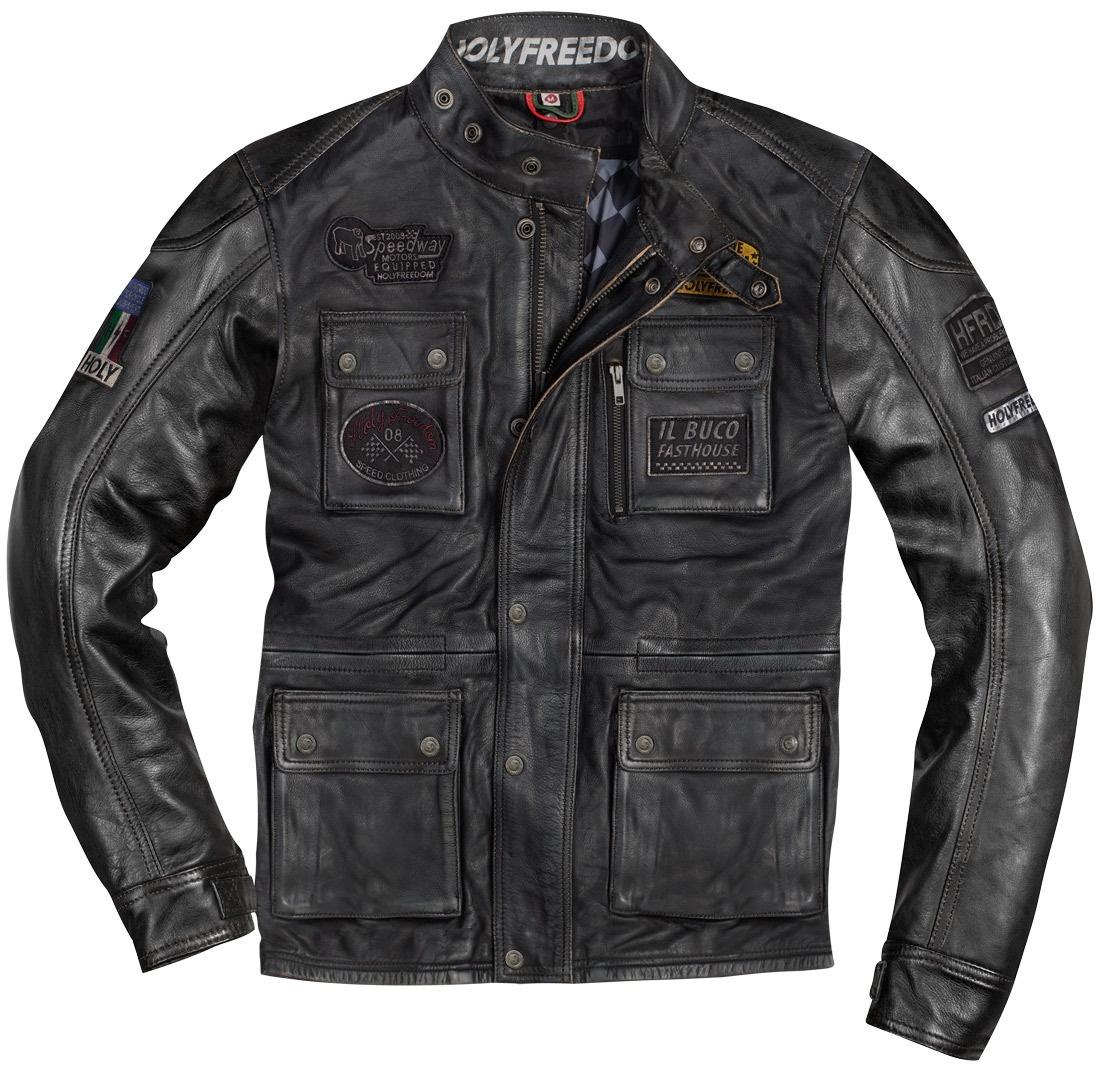 HolyFreedom Quattro Evolution Motorfiets lederen jas, zwart, 2XL
