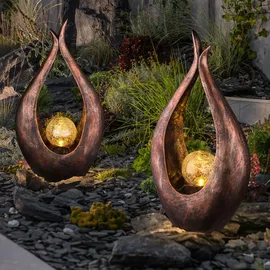GLOBO Solarlampe Gartendeko Skulptur LED Mondsichel Solarleuchte Garten, Glaskugel Crackle, 2er Set