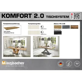 Mäusbacher Komfort 2.0 Esstisch Holzwerkstoff V-Form ausziehbar - Asteiche/Schwarzstahl