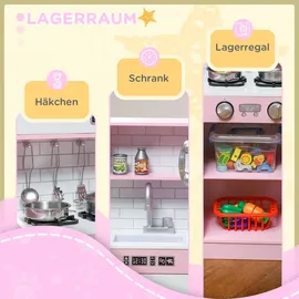 aiyaplay Kinderküche Spielküche mit Spielzeug Telefon, Kreidetafel, Mikrowelle