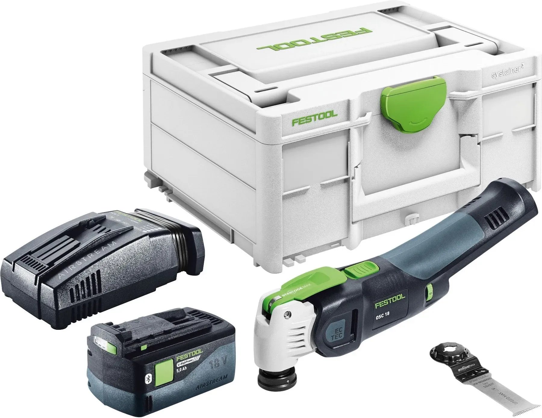 Festool OSC 18 E-Basic Akku Oszillierer 18 V Starlock Max Brushless + 1x Akku 5,0 Ah + Schnellladegerät + Systainer