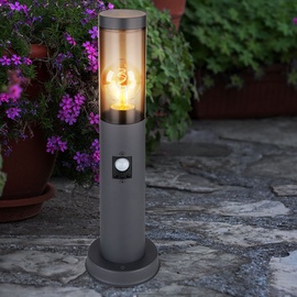 GLOBO Außenbeleuchtung Standleuchte Sockelleuchte rauch anthrazit Außen mit Bewegungsmelder Garten Stehlampe, Metall Kunststoff, 1x E27, DxH 7,6x45 cm, 2er Set