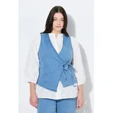 Ulla Popken Damen große Größen Übergrößen Plus Size Jeansweste, Wickeloptik, V-Ausschnitt, Biobaumwolle light blue 54+ 846133901-54+ - 54-56