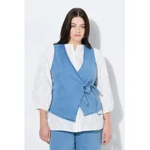 Ulla Popken Damen große Größen Übergrößen Plus Size Jeansweste, Wickeloptik, V-Ausschnitt, Biobaumwolle light blue 54+ 846133901-54+ - 54-56