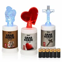 NOLA 3er Set LED Grablicht Engel, Herz, Kreuz bis zu 180 Tage Leuchtdauer inklusive Batterien wetterfest energiesparend Grabkerze ohne Feuer für Grab und Gedenkstätte