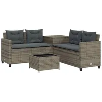 vidaXL Gartensofa in L-Form mit Tisch und Kissen Grau Poly Rattan