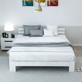 ULIFE Massivholz-Doppelbett 140 x 200 cm Weiß