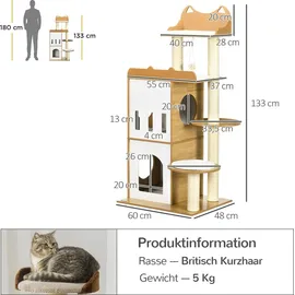 PawHut Kratzbaum 133 cm mit 2 Katzenhöhlen Kratzstämmen