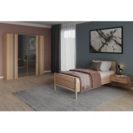 Musterring Schlafzimmer-Set MUSTERRING "Sorrent, Kleiderschrank, Bett & Nachtkommoden, teilmassiv Eiche", braun, ohne Matratze, B/H: 100cm x 200cm, Glas, Hartfaserplatte, Holz teilmassiv, Holzwerkstoff, Massivholz, Schlafzimmermöbel-Sets, mit Dreh- und Falttüren,