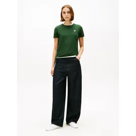 Tommy Hilfiger Damen T-Shirt Kurzarm Script Regular Fit, Grün (National Forest), XS - XS