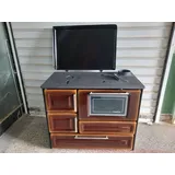 Küchenofen mit Backfach Kaminofen Pizzaofen Gusseisenplatte Klasse A+ BImSchV - Braun/Schwarz