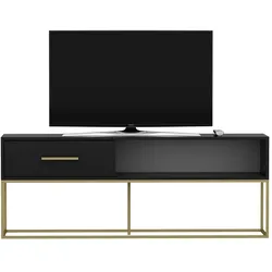 TV Lowboard Mira Schwarz Gold mit Metall Füße 9635