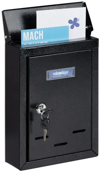 Relaxdays Briefkasten mit Namensschild Schwarz