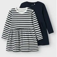 NAME IT Nmfvivia DRESS 2P Noos Kleid, Dark Sapphire/Stripes:Pack