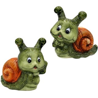 Dekohelden24 Keramik Schnecke/Dekoschnecke, 2er Set, Gartendeko, Maße ca. 12,5 x 8 x 12,5 cm, Grün