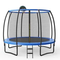 COSTWAY Ø244/305/366cm Trampolin Outdoor, Gartentrampolin mit Leiter, GS Zertifiziert, Kindertrampolin Trampolin Komplettset mit Basketball, Sprungmatte, Sicherheitsnetz & Randabdeckung (φ366cm)