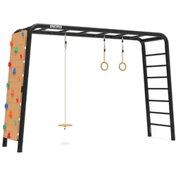 BERG Klettergerüst PlayBase L Schwarz + Scheibenschaukel + Ringe + Kletterwand