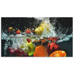 Küchenrückwand ARTLAND "Spritzendes Obst auf dem Wasser", bunt, B:100cm H:55cm, Aluminium, Spritzschutzwände, Alu Spritzschutz mit Klebeband, einfache Montage