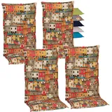 Beo Hochlehner-Auflagen 4er Set UV-beständig Turin | Made in EU Premium-Qualität | Gartenstuhl-Auflagen waschbar | Atmungsaktive Stuhlauflagen Hochlehner | Sitzauflagen mit Sardinien-Muster bunt