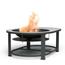 Blumfeldt Merano Circolo L Feuerschale - 3-in-1 Feuerschale mit Grillrost & Tisch, robuster Stahlrahmen, Terrazzo-Tischplatte, inkl. Funkenschutz,
