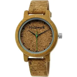 Holzwerk Germany Holzwerk HILDEN kleine Damen Kork & Holz Uhr mit Leder Armband in beige