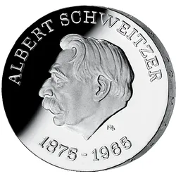 10-Mark-DDR-Gedenkmünze - "100. Geburtstag Albert Schweitzer "