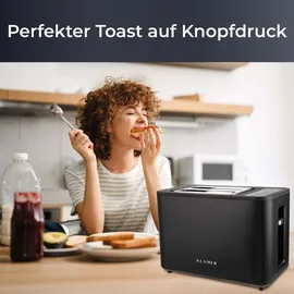 Klamer Toaster, Toaster mit Brötchenaufsatz, hochwertiger 2 Scheiben-Toaster, 6 Bräunungsgrade, Touch Display, mit Krümelschublade, Matt Schwarz