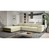 Goldstoff Ecksofa mit Schlaffunktion und Bettkasten VENUS TWIN - Ecksofa mit Federkern, Eckcouch Beige - Beige