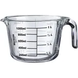 Westmark 30632260 Messbecher 1 l, Backofenfest, Mikrowellengeeignet, Gefrierschrankgeeignet, Borosilikatglas, Transparent/Schwarz,