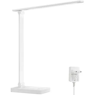 Lepro Schreibtischlampe, LED Tischlampe Dimmbar, Nachttischlampe 800LM 3 Farben und 5 Helligkeitsstufen, Tageslichtlampe Augenschutz, Tischleuchte, Schreibtisch Lampe für Kinder, Büro, Weiß