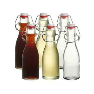 Mini-Flaschen mit Bügelverschluss, 150 ml, 6 Stück, luftdicht, mit Bügelverschluss, 150 ml, durchsichtige Glasflaschen für Öl, Essig, Gewürze, Wasser, Saft, Getränke mit dichtem Verschluss