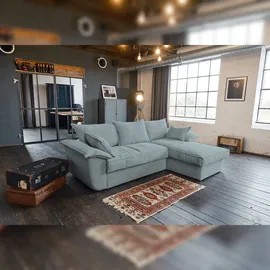 KAWOLA Sofa DAMETO Ecksofa Bettsofa Schlafsofa mit Stauraum Cord hellblau