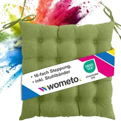 wometo Sitzkissen Stuhlkissen 40x40 OEKO-TEX  - grün Sitzauflage Bank Polster Sitzpolster mit Bändern / Schleife, Indoor / Outdoor